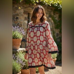 Uncle Frank Bohemian Tiered Crochet and Velvet Trim Oversized Dress - 25” p2p
